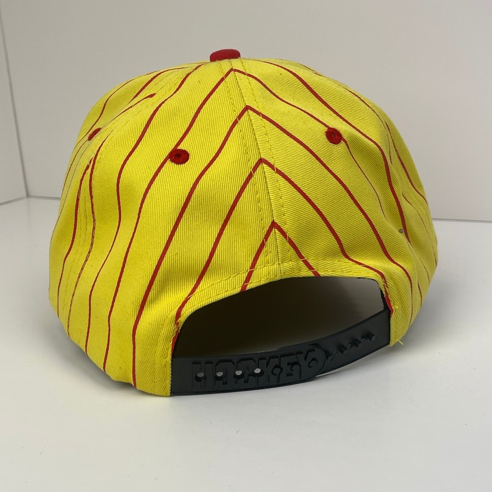 Hockey Skateboards Pinstripe Hat‎ Eyes Without A Face Snapback Cap Yellow Red FA - Picture 6 of 6